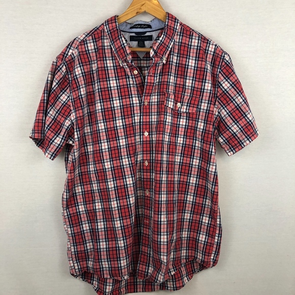 TOMMY HILFIGER SS Plaid Button Down Essential Tee - Picture 1 of 7
